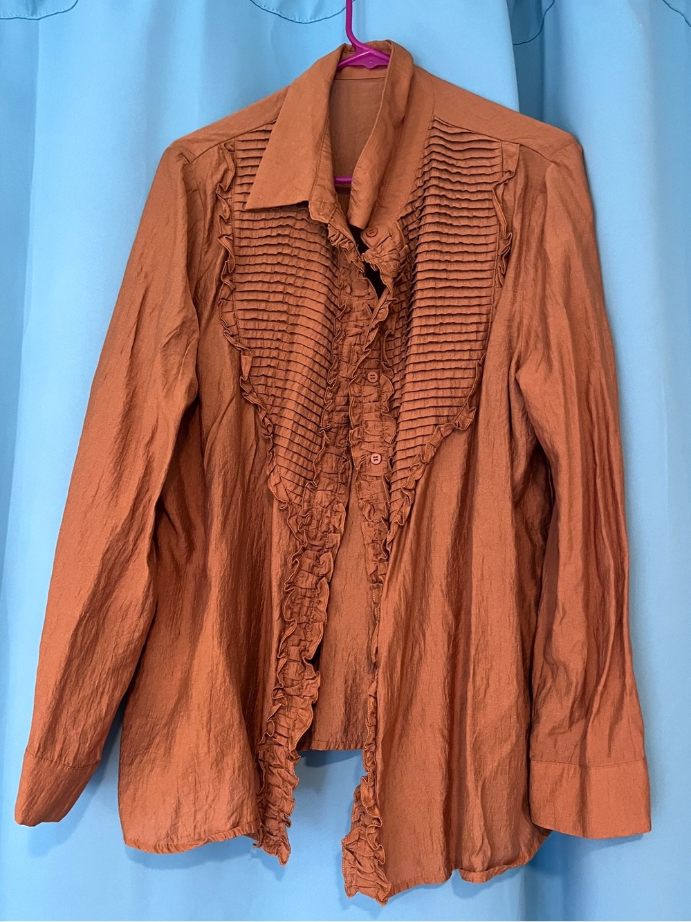 Pintuck Ruffle Victorian Blouse in rust- Women's Large EUC